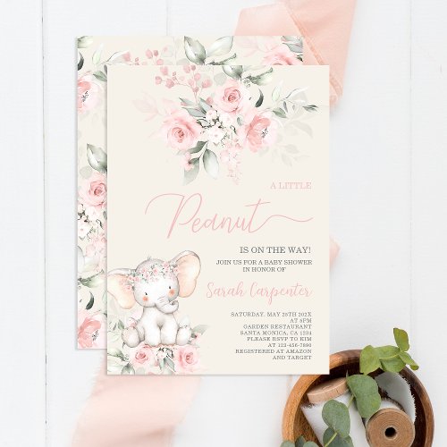 Blush pink Elephant Baby Shower Girl Invitation