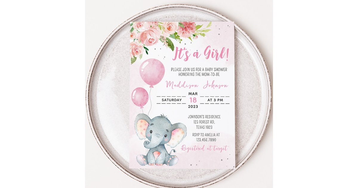 Blush Pink Elephant Baby Shower Invitation | Zazzle
