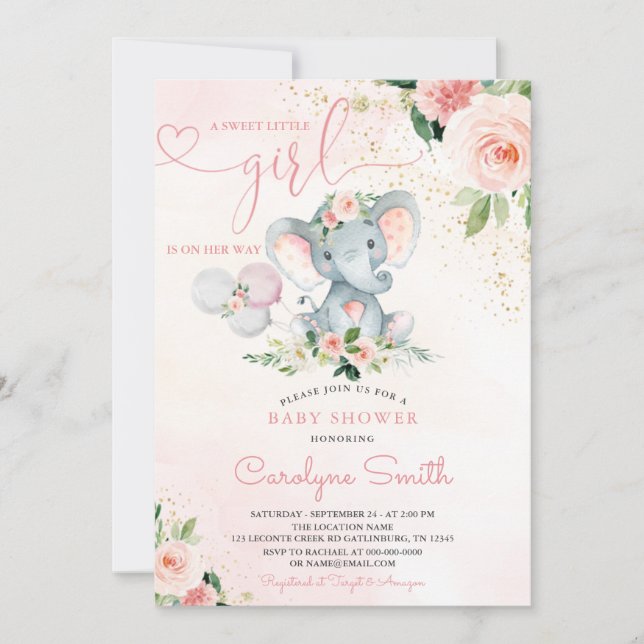 Blush Pink Elephant Baby Shower Invitation (Front)