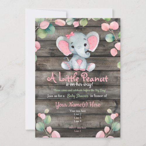 Blush Pink Elephant Baby Shower invitation rustic Invitation