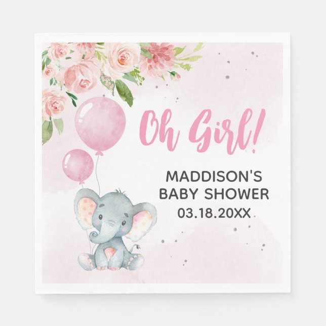 Blush Pink Elephant Baby Shower Napkins (Front)