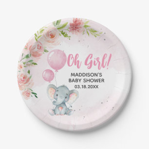 Blush Pink Elephant Baby Shower Paper Plates