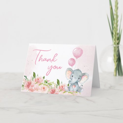 Blush Pink Elephant Baby Shower Thank You Card