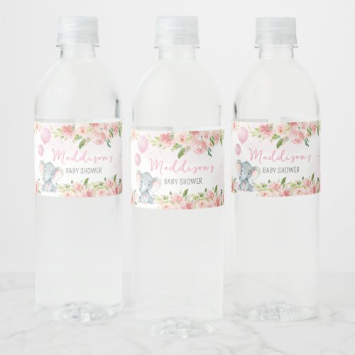 Blush Pink Elephant Baby Shower Water Bottle Label