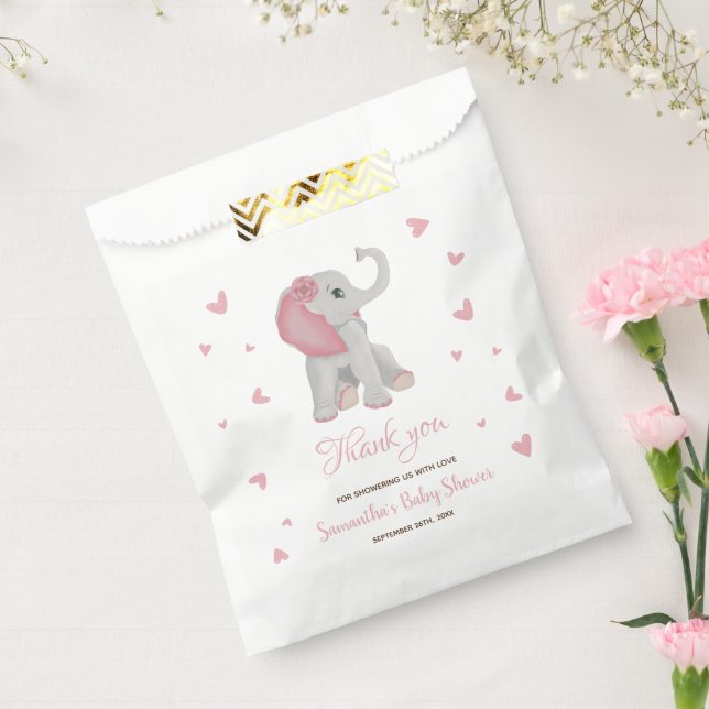 Blush Pink Elephant Watercolor Baby Shower Favor Bag (Sealed)