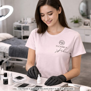 Blush Pink Employee Name Business Logo Lashes T-Shirt