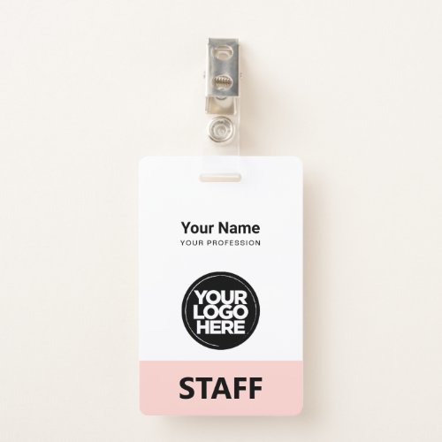 Blush Pink Employee Name Business Logo Staff Tag Badge