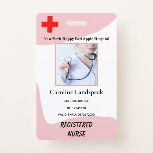 Blush Pink Employee Photo Logo for Hospital Nurse Badge