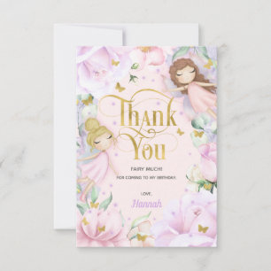 Blush pink enchanted fairy themed birthday thank you card