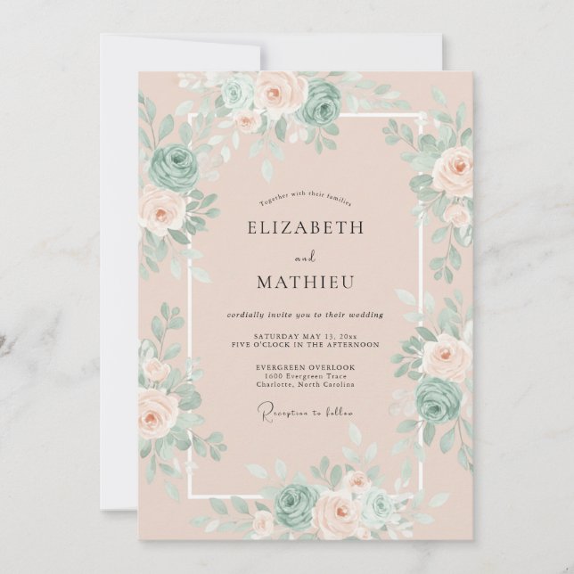 Blush Pink Enchanting Floral Wedding Invitation (Front)