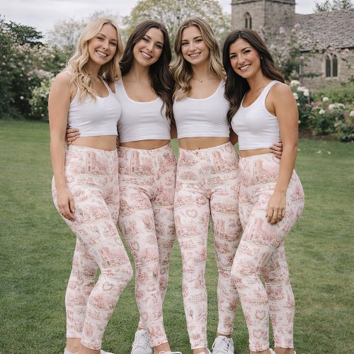 Blush Pink English Village Wedding Watercolor Leggings
