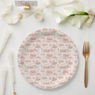 Blush Pink English Village Wedding Watercolor  Paper Plates