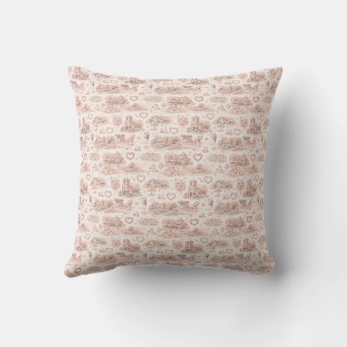 Blush Pink English Village Wedding Watercolor Throw Pillow