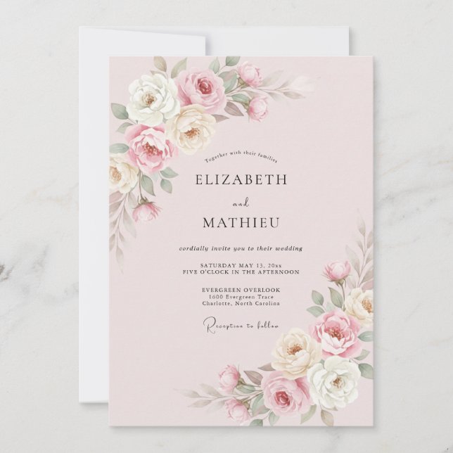 Blush Pink Ethereal Rose Wedding Invitation (Front)