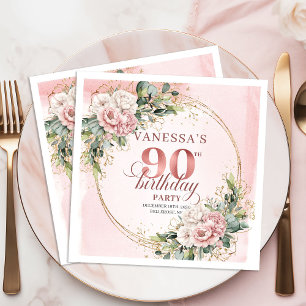 Blush Pink Eucalyptus Floral 90th Birthday Party  Napkins