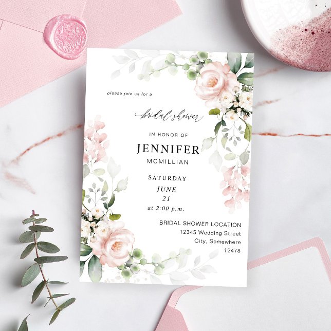 Blush Pink & Eucalyptus Floral Bridal Shower Invitation (Creator Uploaded)
