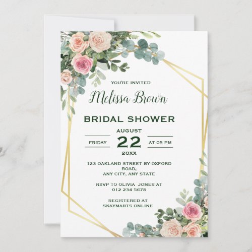 Blush Pink Eucalyptus Floral Bridal Shower Invitation