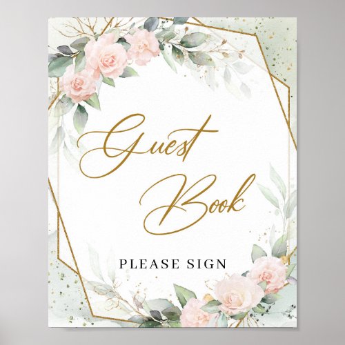 Blush pink eucalyptus gold frame Guest Book Sign