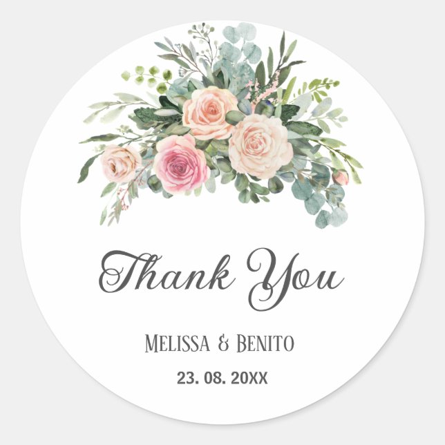 Blush Pink Eucalyptus Greenery Geometric Wedding Classic Round Sticker (Front)