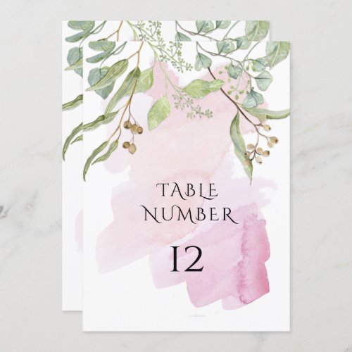 Blush Pink Eucalyptus Leaf Foliage Table Number