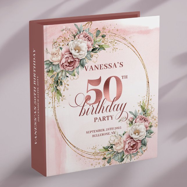 Blush Pink Eucalyptus Rose Gold 50th Memory Album 3 Ring Binder (Blush Pink Eucalyptus Rose Gold 50th Memory Album)