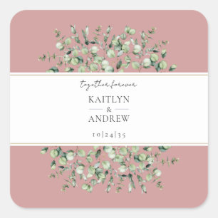 Blush Pink Eucalyptus Together Forever Wedding  Square Sticker