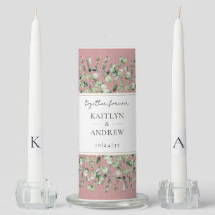 Blush Pink Eucalyptus Together Forever Wedding Unity Candle Set
