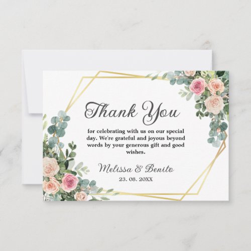Blush Pink Eucalyptus Watercolor Geometric Wedding Thank You Card