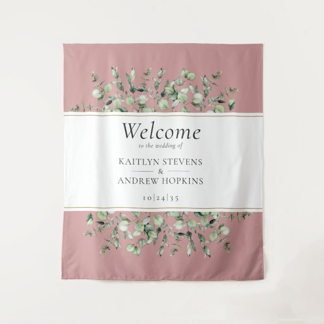 Blush Pink Eucalyptus Wedding Welcome  Tapestry (Front)