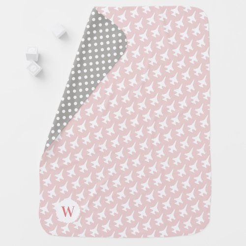 Blush Pink F_16 Viper Patterned Custom Monogram Baby Blanket