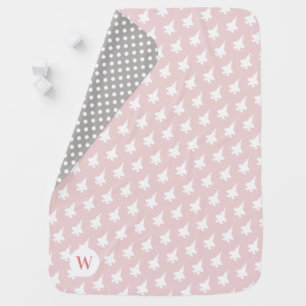 Blush Pink F-35 Patterned Custom Monogram Baby Blanket