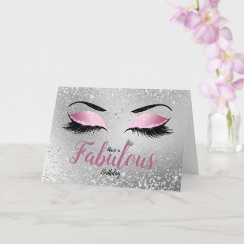 Blush Pink Fabulous Glitter Eyes Standard Birthday Card