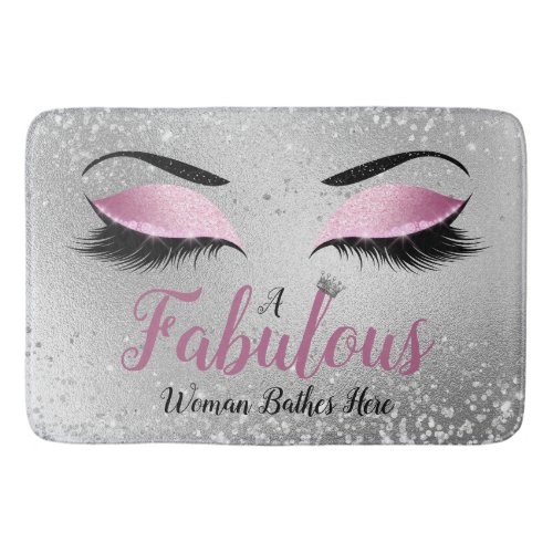 Blush Pink Fabulous Woman Glitter Eyes Bath Mat