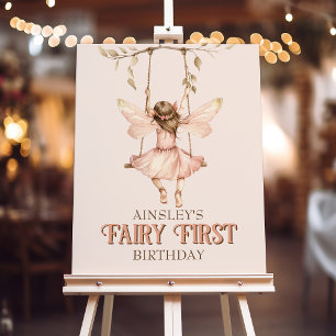 Blush Pink Fairy First 1st Birthday Welcome Sign