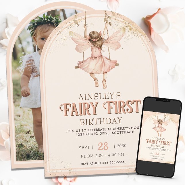 Blush Pink Fairy First Arched 1st Birthday Party Invitation (Creator Uploaded)