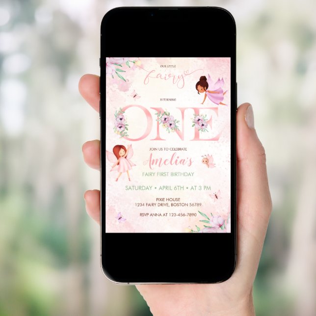 Blush Pink Fairy First Birthday Girl 1st Birthday Invitation (Front Digital)