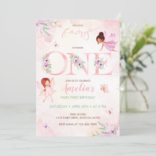 Blush Pink Fairy First Birthday Girl 1st Birthday Invitation | Zazzle