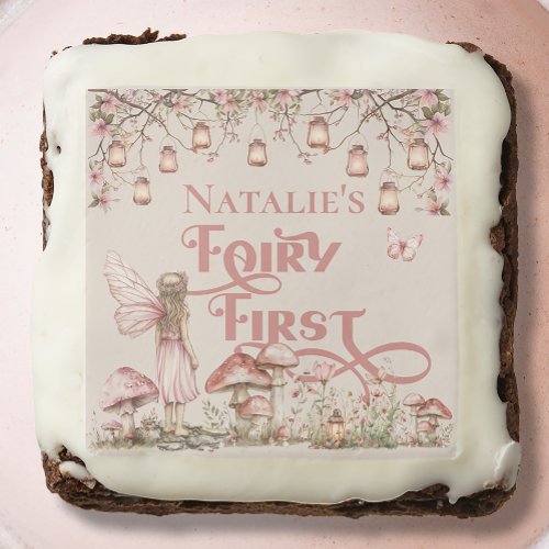 Blush Pink Fairy First Birthday Party Personalized Brownie