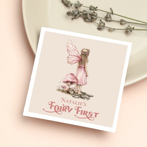 Blush Pink Fairy First Birthday Party Personalized Napkins