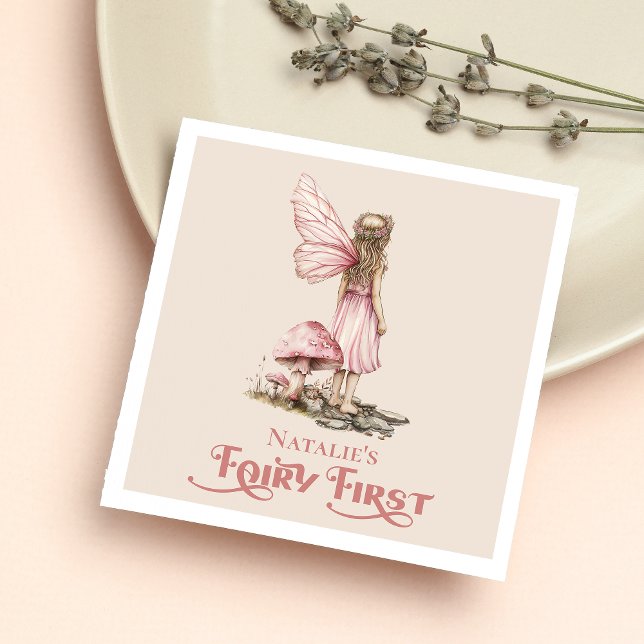 Blush Pink Fairy First Birthday Party Personalized Napkins (Creator Uploaded)