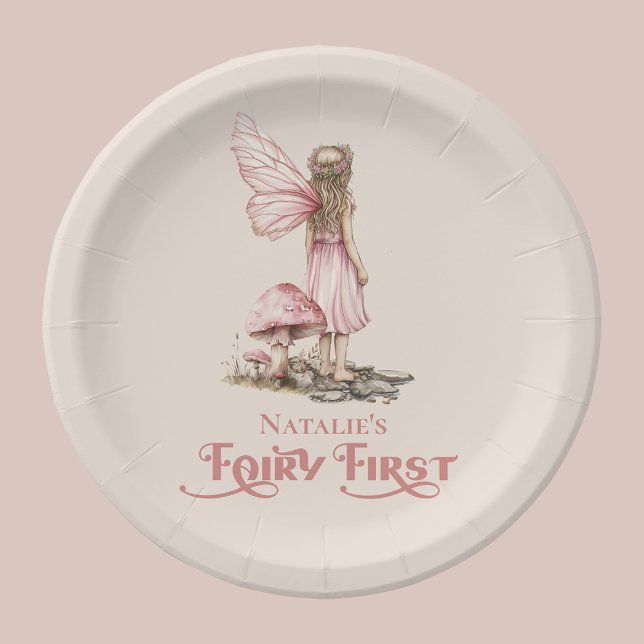 Blush Pink Fairy First Birthday Party Personalized Paper Plates (Creator Uploaded)