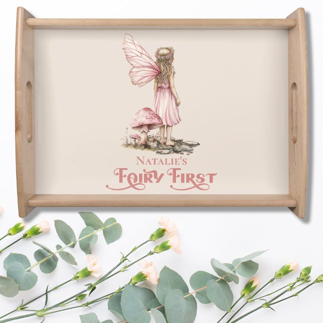 Blush Pink Fairy First Birthday Party Personalized Serving Tray (Creator Uploaded)
