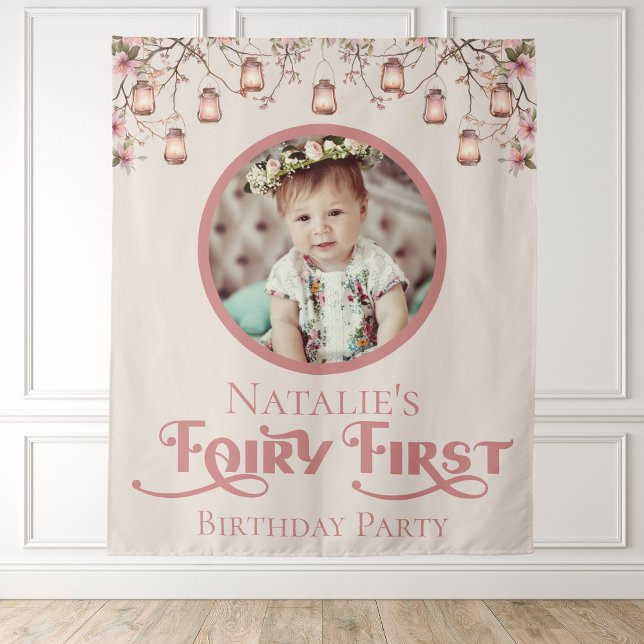 Blush Pink Fairy First Birthday Party Personalized Tapestry (Creator Uploaded)