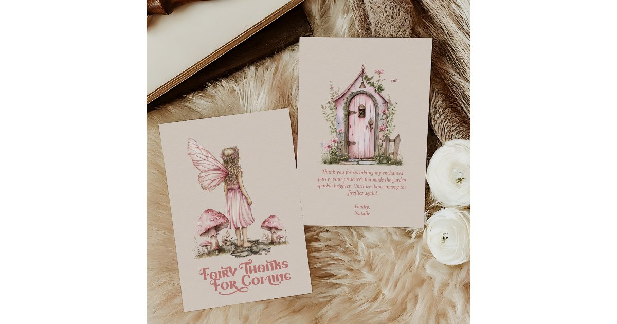 Blush Pink Fairy First Birthday Party Personalized Thank You Card | Zazzle