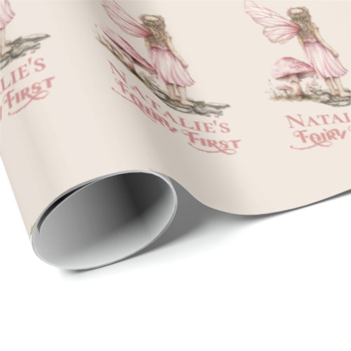 Blush Pink Fairy First Birthday Party Personalized Wrapping Paper