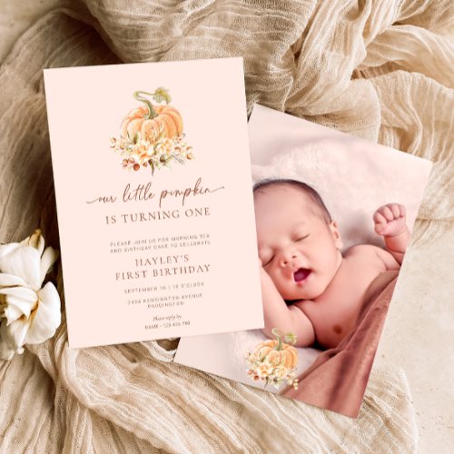 Blush Pink Fall A Little Pumpkin First Birthday Invitation