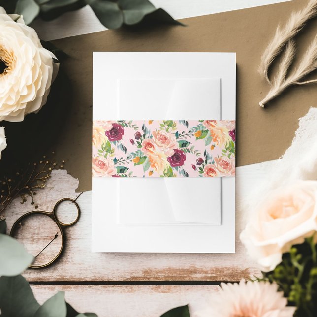 Blush Pink Fall Floral Pattern Wedding Invitation Belly Band (Creator Uploaded)