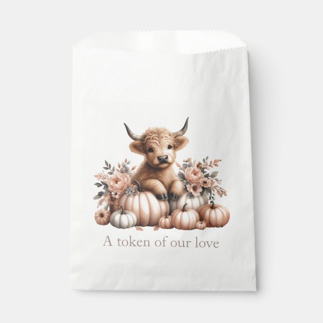 Blush Pink Fall Highland cow favor bags (Front)