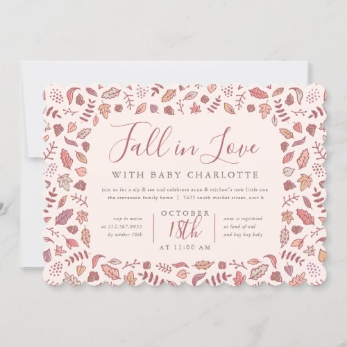 Blush Pink Fall in Love Baby Shower Sip and See Invitation