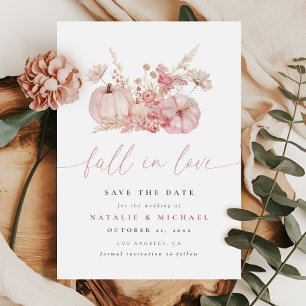 Blush Pink Fall in Love Wedding Save The Date